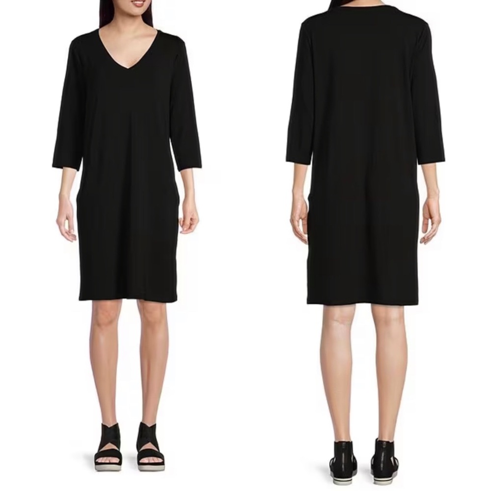 Eileen Fisher Black V Neck Shift Dress
